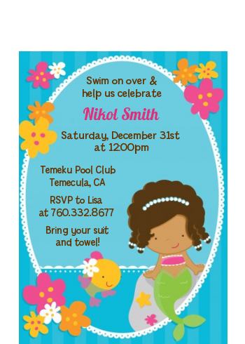 Mermaid African American - Birthday Party Petite Invitations