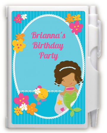 Mermaid African American - Birthday Party Personalized Notebook Favor