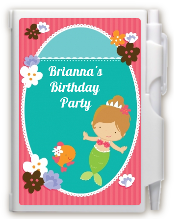 Mermaid Brown Hair - Birthday Party Personalized Notebook Favor