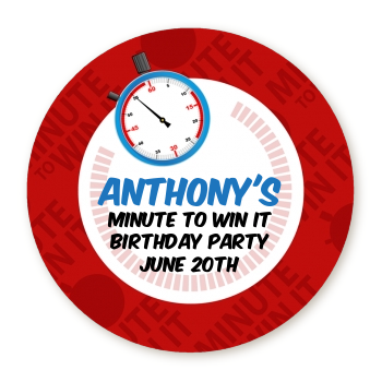  Minute To Win It Inspired - Round Personalized Birthday Party Sticker Labels 
