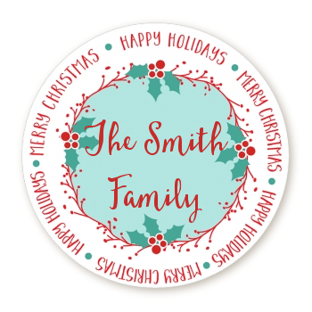  Mistletoe Wreath - Round Personalized Christmas Sticker Labels 