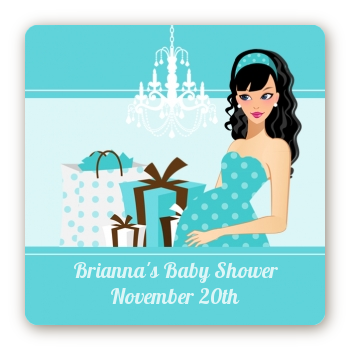  Modern Mommy Crib It's A Boy - Square Personalized Baby Shower Sticker Labels Black Hair A