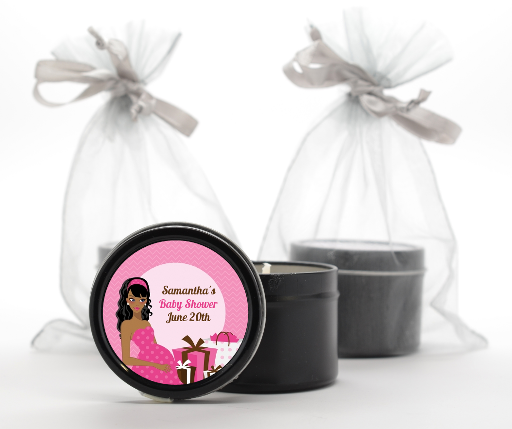  Modern Mommy Crib It's A Girl - Baby Shower Black Candle Tin Favors Black Hair A