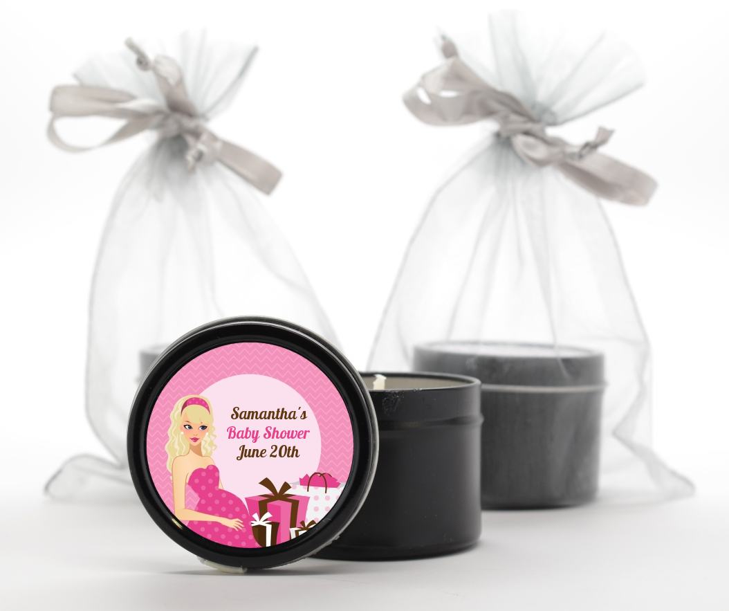  Modern Mommy Crib It's A Girl - Baby Shower Black Candle Tin Favors Black Hair A