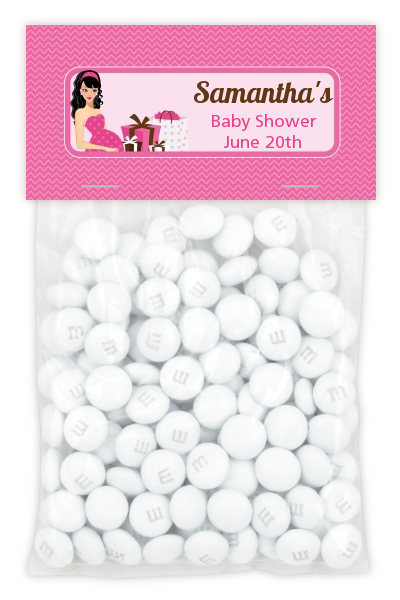  Modern Mommy Crib It's A Girl - Custom Baby Shower Treat Bag Topper Black Hair A