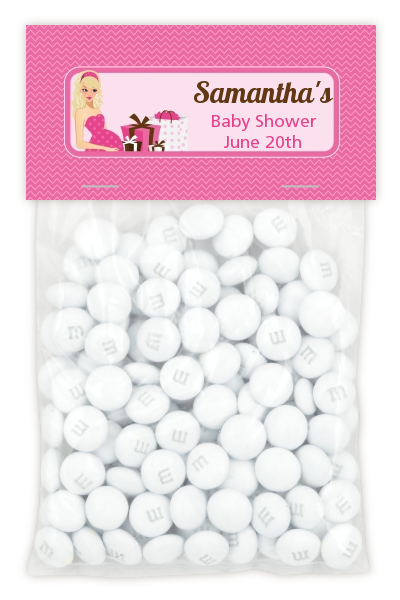  Modern Mommy Crib It's A Girl - Custom Baby Shower Treat Bag Topper Black Hair A