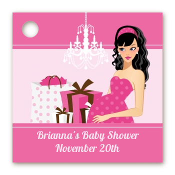  Modern Mommy Crib It's A Girl - Personalized Baby Shower Card Stock Favor Tags Black Hair A