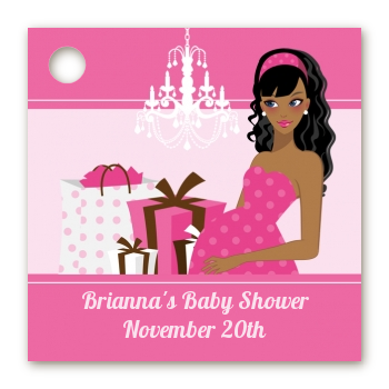  Modern Mommy Crib It's A Girl - Personalized Baby Shower Card Stock Favor Tags Black Hair A