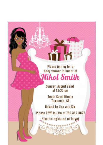  Modern Mommy Crib It's A Girl - Baby Shower Petite Invitations African American