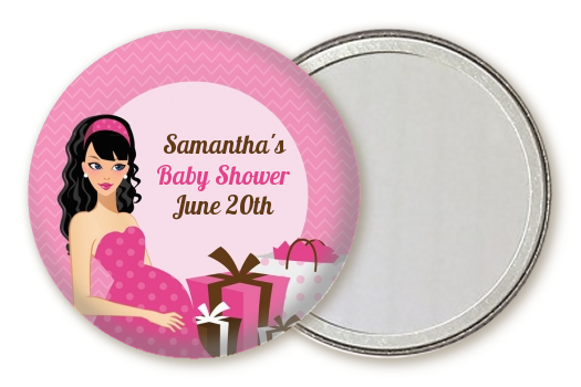  Modern Mommy Crib It's A Girl - Personalized Baby Shower Pocket Mirror Favors Black Hair A