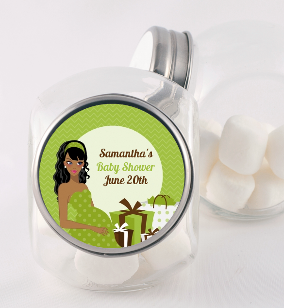  Modern Mommy Crib Neutral - Personalized Baby Shower Candy Jar Black Hair A