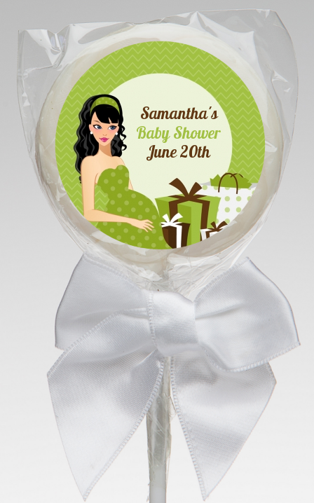  Modern Mommy Crib Neutral - Personalized Baby Shower Lollipop Favors Black Hair A