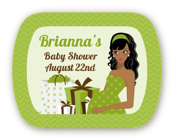  Modern Mommy Crib Neutral - Personalized Baby Shower Rounded Corner Stickers Black Hair A