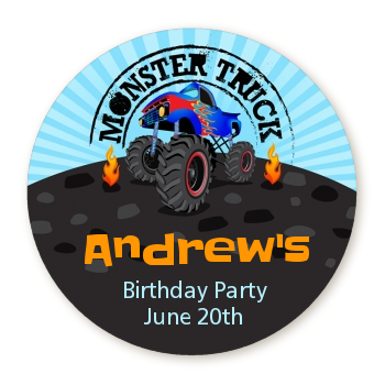  Monster Truck - Round Personalized Birthday Party Sticker Labels 