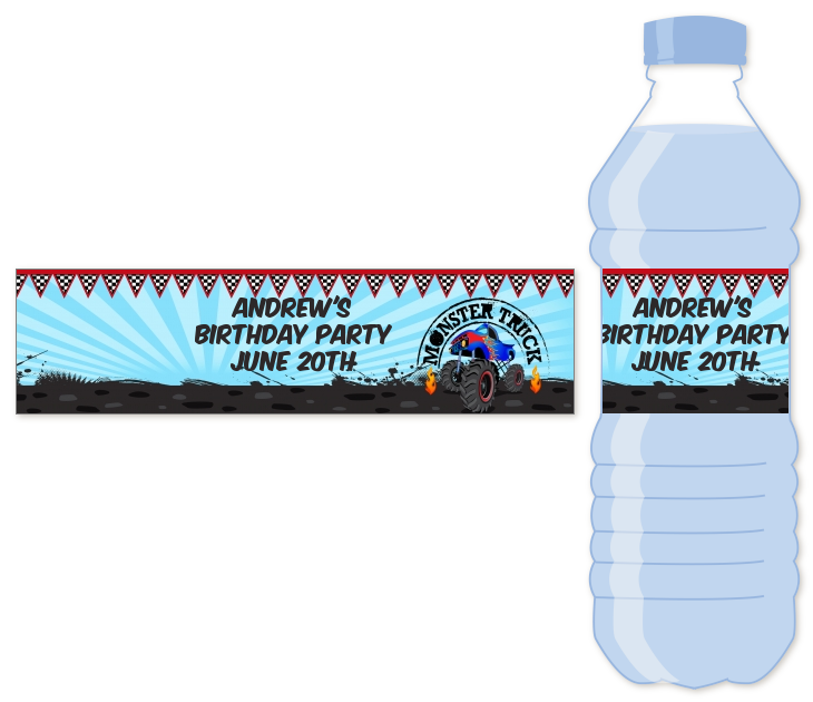 Monster Truck Water Bottle Label