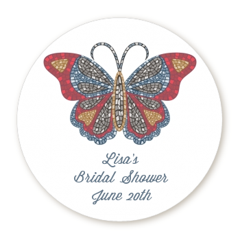  Mosaic Butterfly - Round Personalized Bridal Shower Sticker Labels 