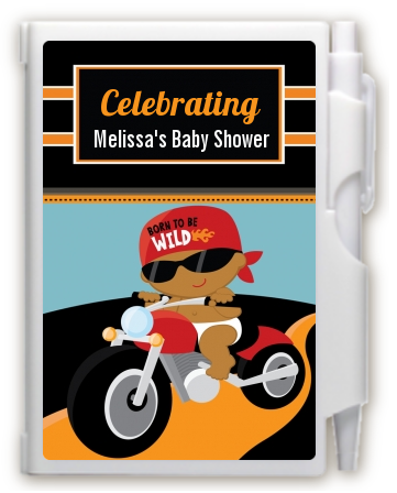Motorcycle African American Baby Boy - Baby Shower Personalized Notebook Favor
