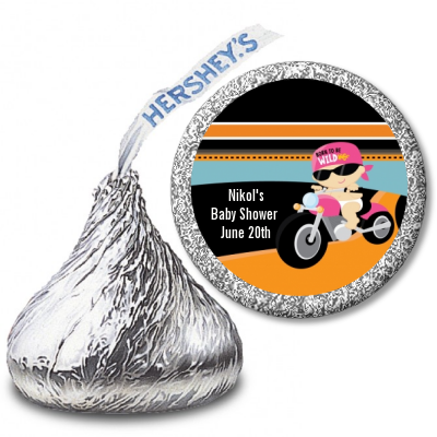 Motorcycle Baby Girl - Hershey Kiss Baby Shower Sticker Labels