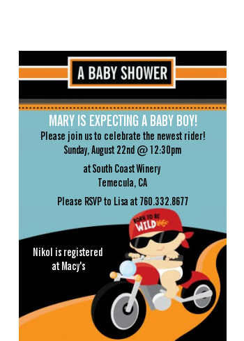  Motorcycle Baby - Baby Shower Petite Invitations Caucasian
