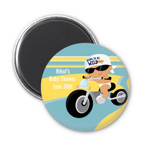  Motorcycle Hispanic Baby Boy - Personalized Baby Shower Magnet Favors 
