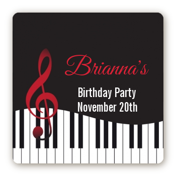 Musical Notes Black and White - Square Personalized Birthday Party Sticker Labels