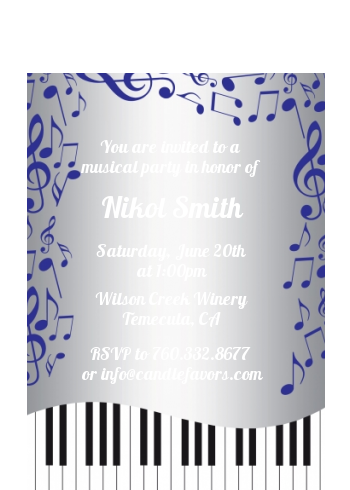 Musical Notes Black and White - Birthday Party Petite Invitations Black Red