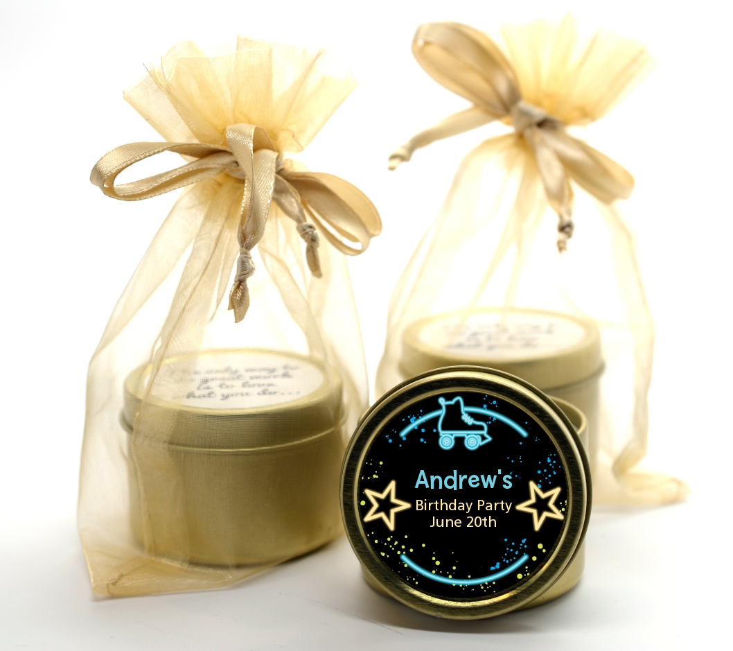  Neon Blue Glow In The Dark - Birthday Party Gold Tin Candle Favors Option 1