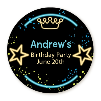  Neon Blue Glow In The Dark - Round Personalized Birthday Party Sticker Labels Option 1