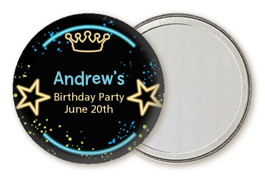  Neon Blue Glow In The Dark - Personalized Birthday Party Pocket Mirror Favors Option 1