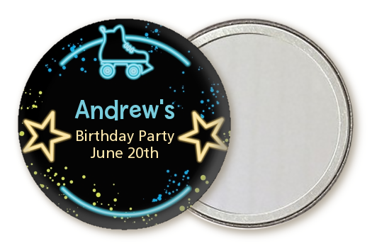  Neon Blue Glow In The Dark - Personalized Birthday Party Pocket Mirror Favors Option 1