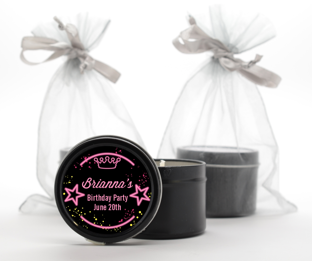  Neon Pink Glow In The Dark - Birthday Party Black Candle Tin Favors Option 1