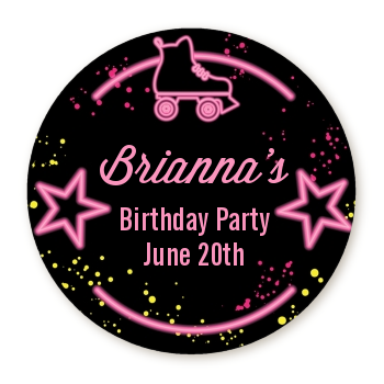  Neon Pink Glow In The Dark - Round Personalized Birthday Party Sticker Labels Option 1