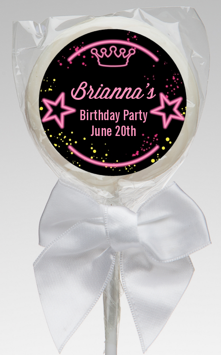  Neon Pink Glow In The Dark - Personalized Birthday Party Lollipop Favors Option 1