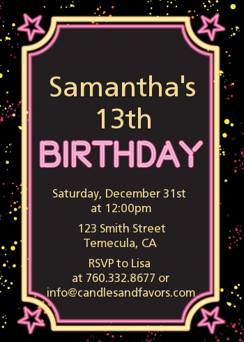 Neon Pink Glow In The Dark - Birthday Party Invitations
