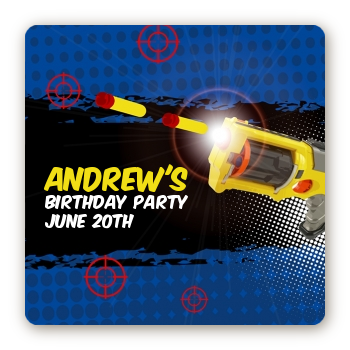 Nerf Gun - Square Personalized Birthday Party Sticker Labels
