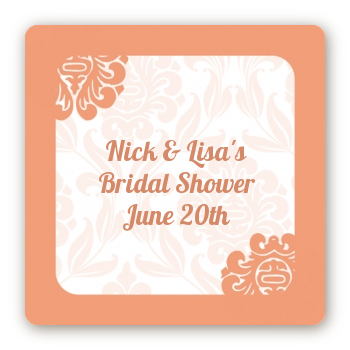 Orange Damask - Square Personalized Bridal Shower Sticker Labels