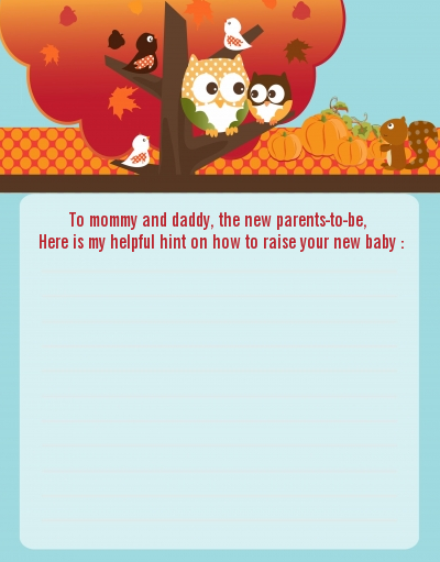 Owl - Fall Theme or Halloween - Baby Shower Notes of Advice