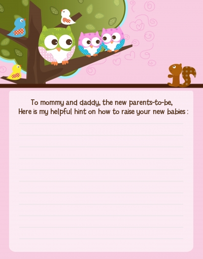 Owl - Look Whooo's Having Twin Girls - Baby Shower Notes of Advice