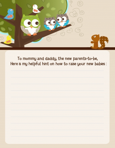 Owl - Look Whooo's Having Twins - Baby Shower Notes of Advice