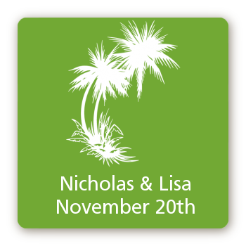 Palm Trees - Square Personalized Bridal Shower Sticker Labels