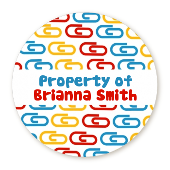  Paper Clips - Round Personalized School Sticker Labels 