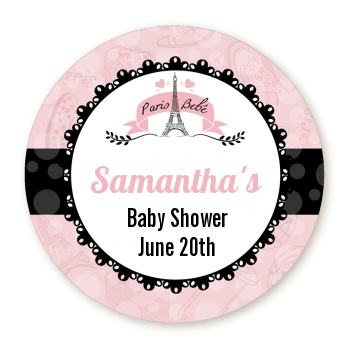  Paris BeBe - Round Personalized Baby Shower Sticker Labels 
