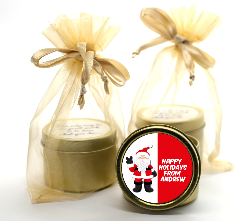  Peace Out Santa - Christmas Gold Tin Candle Favors Option 1