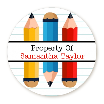  Pencils - Round Personalized School Sticker Labels 