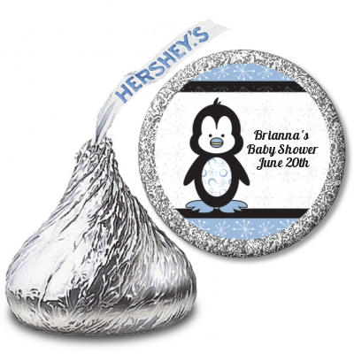 Penguin Blue - Hershey Kiss Baby Shower Sticker Labels
