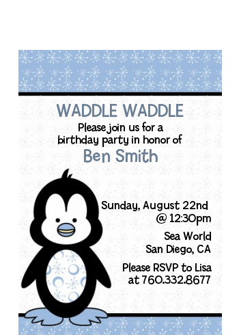 Penguin Blue - Birthday Party Petite Invitations