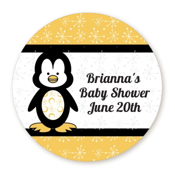  Penguin - Round Personalized Baby Shower Sticker Labels 