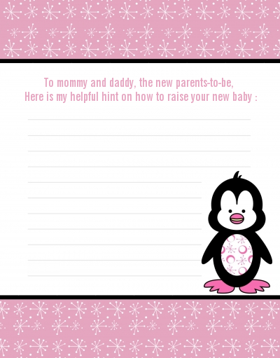 Penguin Pink - Baby Shower Notes of Advice
