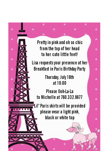 Pink Poodle in Paris - Baby Shower Petite Invitations