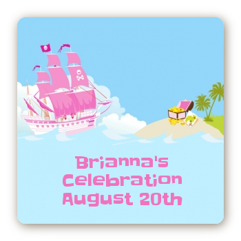 Pirate Ship Girl - Square Personalized Birthday Party Sticker Labels
